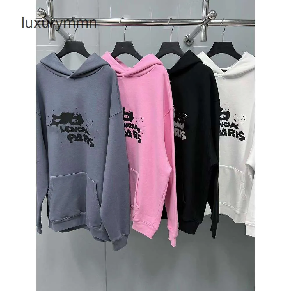 Sweatrar Autumn/Winter Balenciiagas Hoodie Mens Fashion Designer Hoodies 2023 Home Version Men Paris Brand Family Handmålad graffiti Par Samma