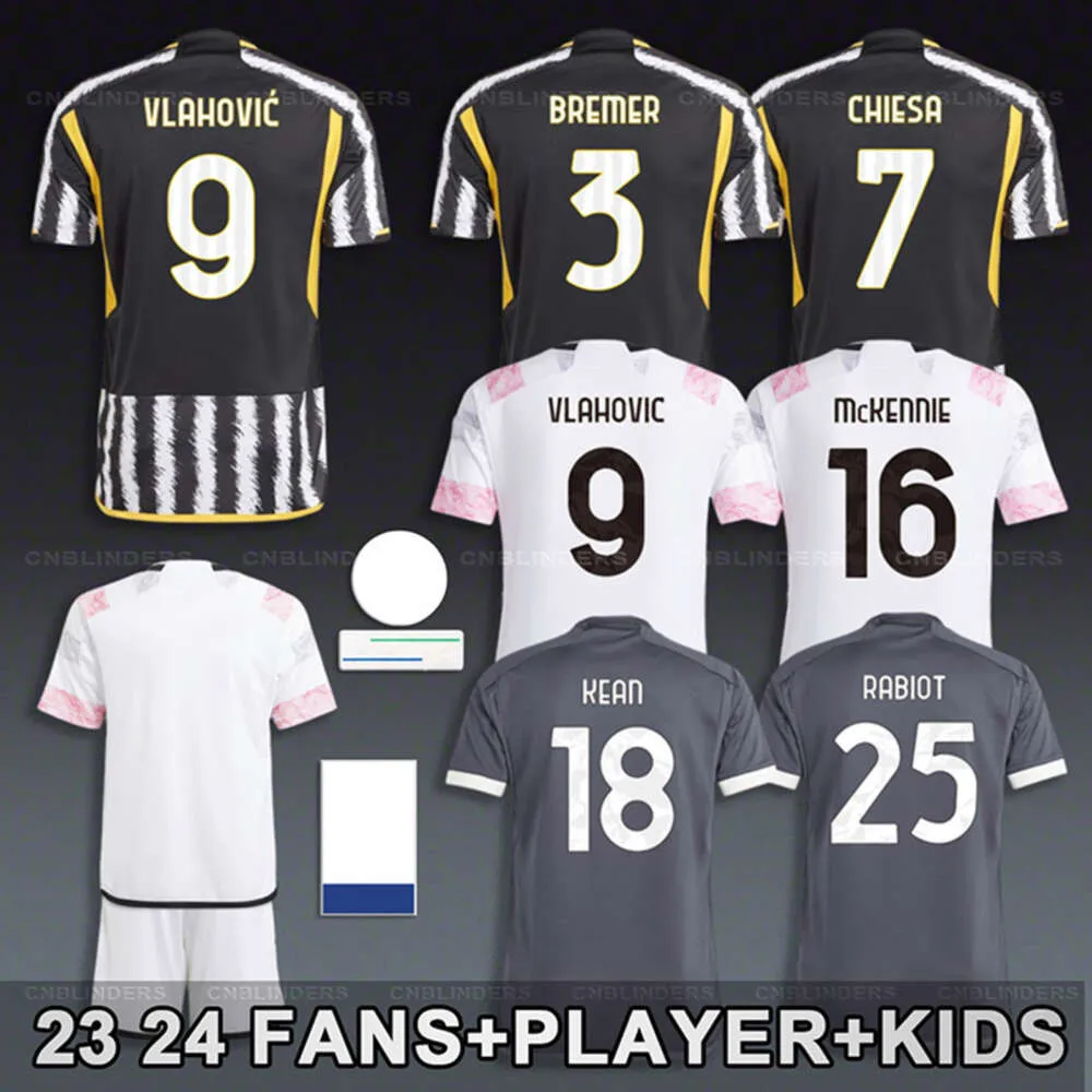 Maglia Dusan Vlahovic Chiesa Soccer Jerseys Weston Mckennie 23 24 Rabiot De Sciglio Kids Uniform Sets Bremer Chiellini Bonucci Pogba Kean Danilo Locatelli