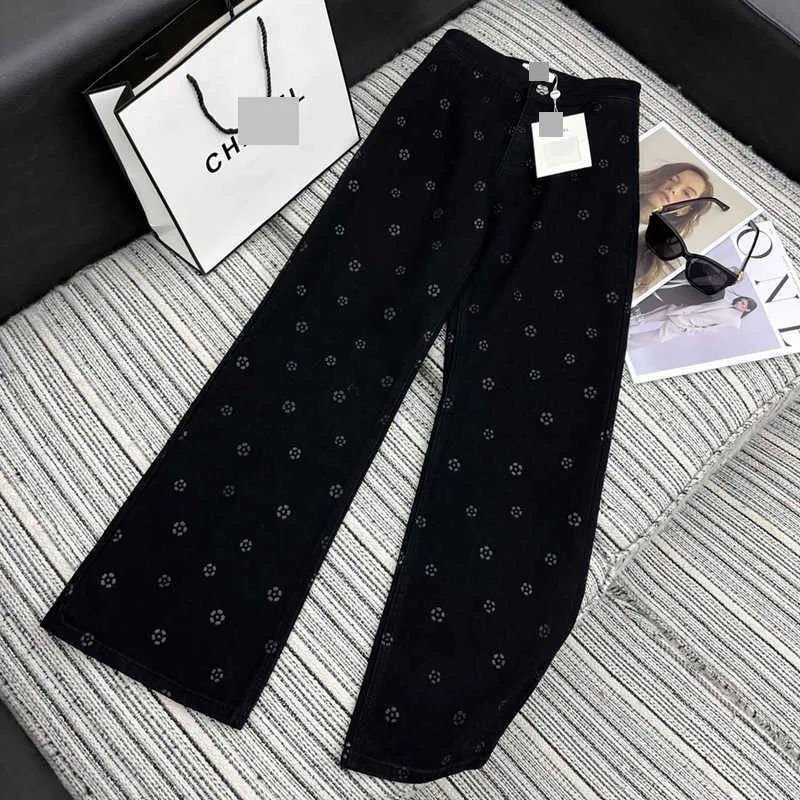 Dames jeans voor in high -end kledingbedrijf eenvoudige en casual lange broek rechte buis elastische taille print modieuze vroege herfst