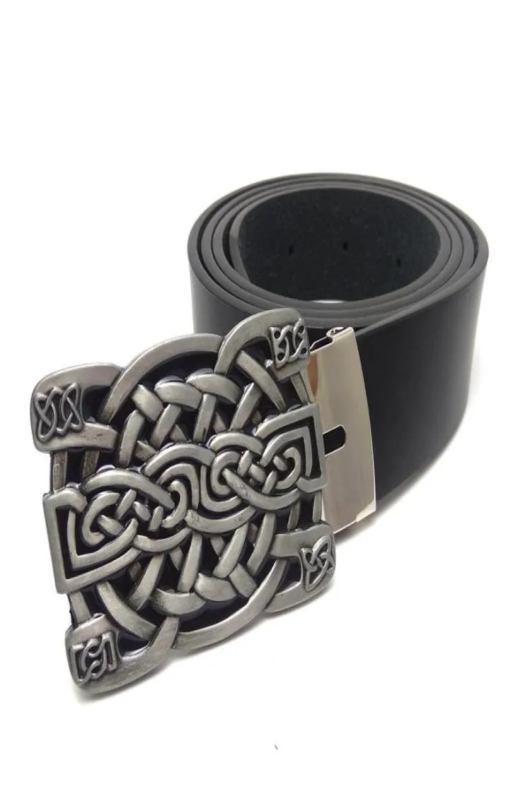 High Quality Mens Leather Belt With Celtic Knot Buckle Metal Fashion Black PU Vintage Cowboy Belts For Men9392560
