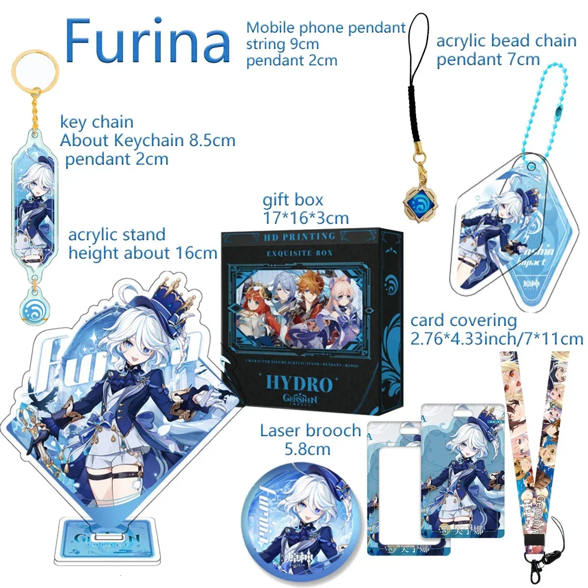 Keychains Lanyards Game Wanderer Xiao Furina Neuvillette Wriothesley Navia Chevreuse Lyney Decoration Present Box Present Keychain 231205