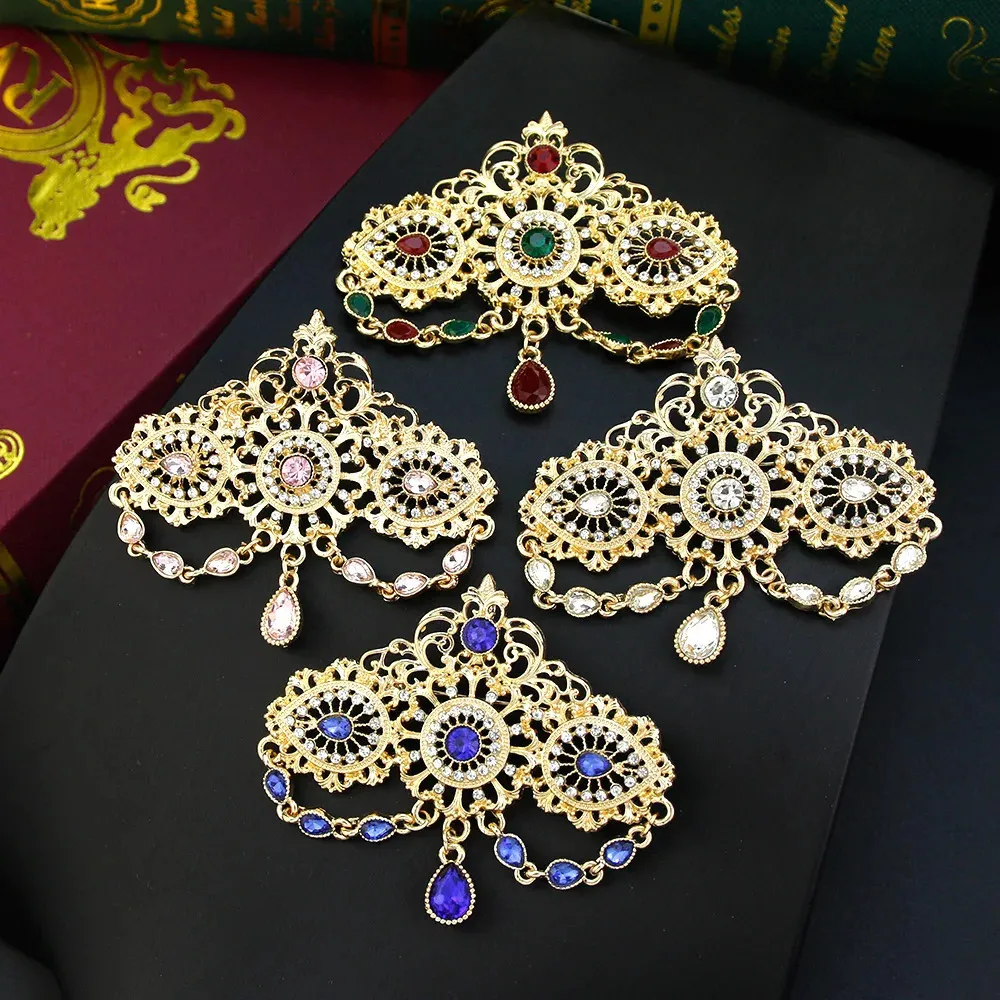 Pins Brooches Sunspicems colorful crystal brooch pendant for women golden Algeria Morocco wedding jewelry restaurant brooch bride gift 231206