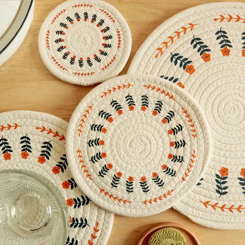 Bord Mattor Nordic Wind Cotton Linen Woven Isolation Mat Home Dining Dish Bowl Casserole Cup Strykning