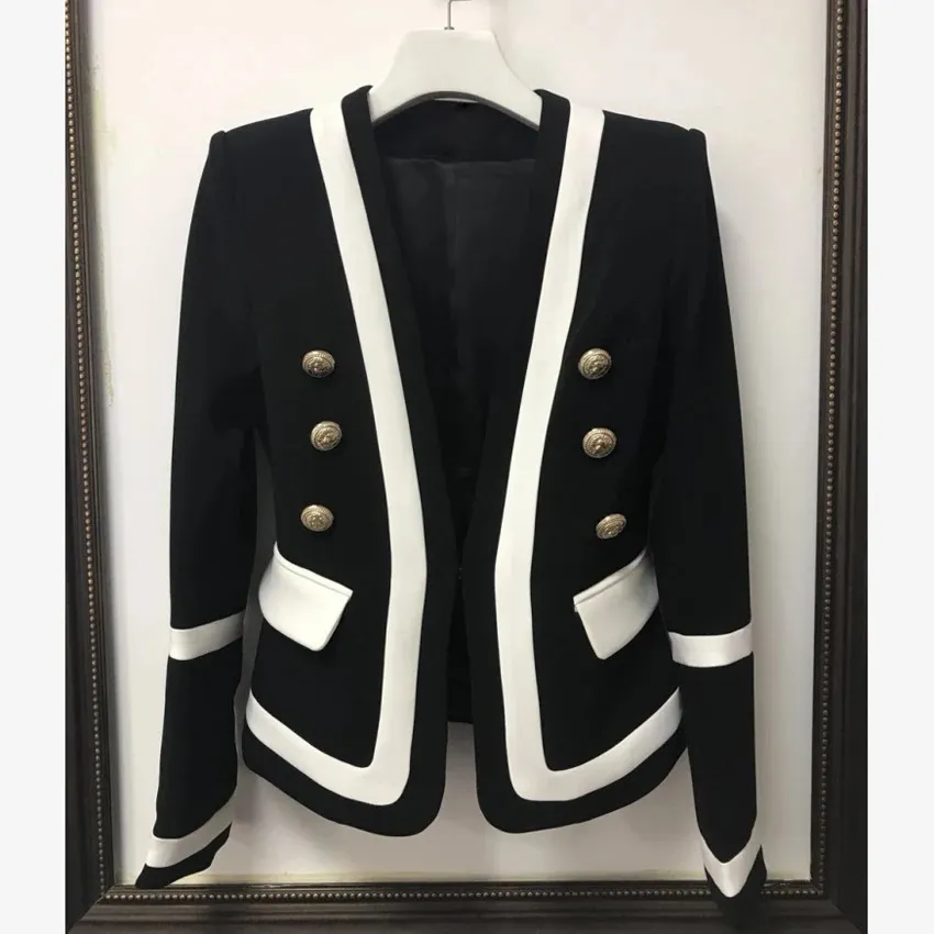 Costumes pour femmes Blazers HIGH STREET Créateur de mode Blazer classique noir blanc bloc de couleur boutons en métal veste vêtements d'extérieur 231206