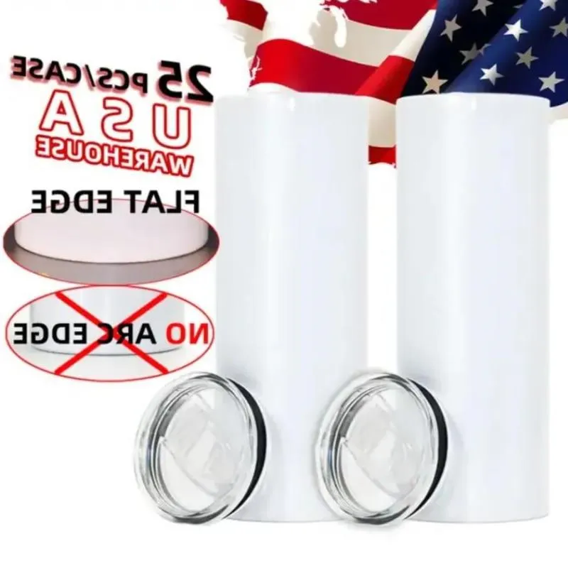 USA CA warehouse tumble rWhite blank sublimation 20 oz 25pcs/carton  straight stainless steel insulated with straw Mug GG1108