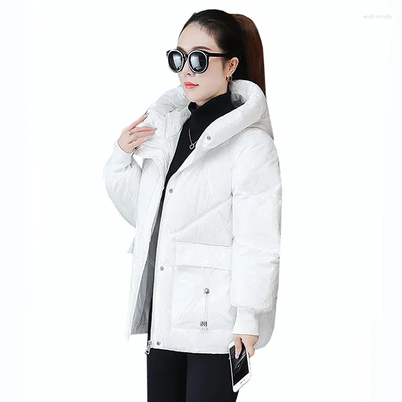 Women's Trench Coats 2023 Autumn And Winter Women Cotton Jacket Casual Thicken Coat White Hooded Parkas Warm Overcoat