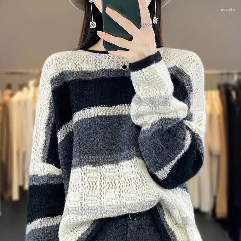 Kadın Sweaters Beliarst Sonbahar Kış Kaşmir Kazak Sweater O-Yonta Kazak Merino Yün Örtüsü İçi Boş Üst Moda Kore Y2K