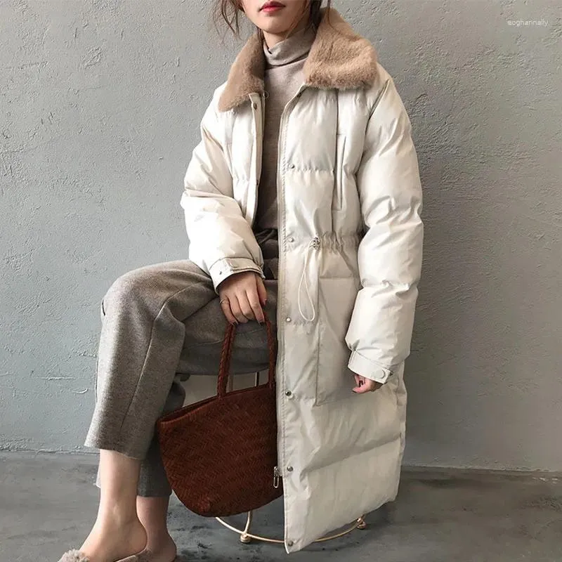 女性のトレンチコート冬の女性パーカスジャケットダウンコットンコート韓国ファッション服Real Fur Collar Ropa Mujer WPY