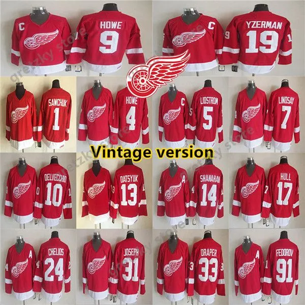 Detroit Red Wings Vintage-Version-Trikots 9 HOWE 19 YZERMAN 13 DATSYUK 24 CHELIOS 5 LIDSTROM CCM authentische Mode-Hockey-Trikots