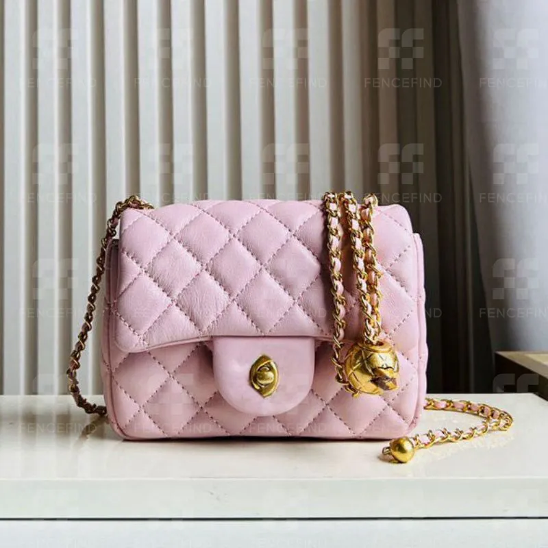 Mini Flap Chain Strap Crossbody Bag for Women, Designer Shoulder Bag, Classic Style, Gold Ball Handbag, Fencefinds Mini Flap Chain Strap Crossbody Bag for Women, Designer Shoulder Bag, Classic Style, Gold Ball Handbag, Fencefinds