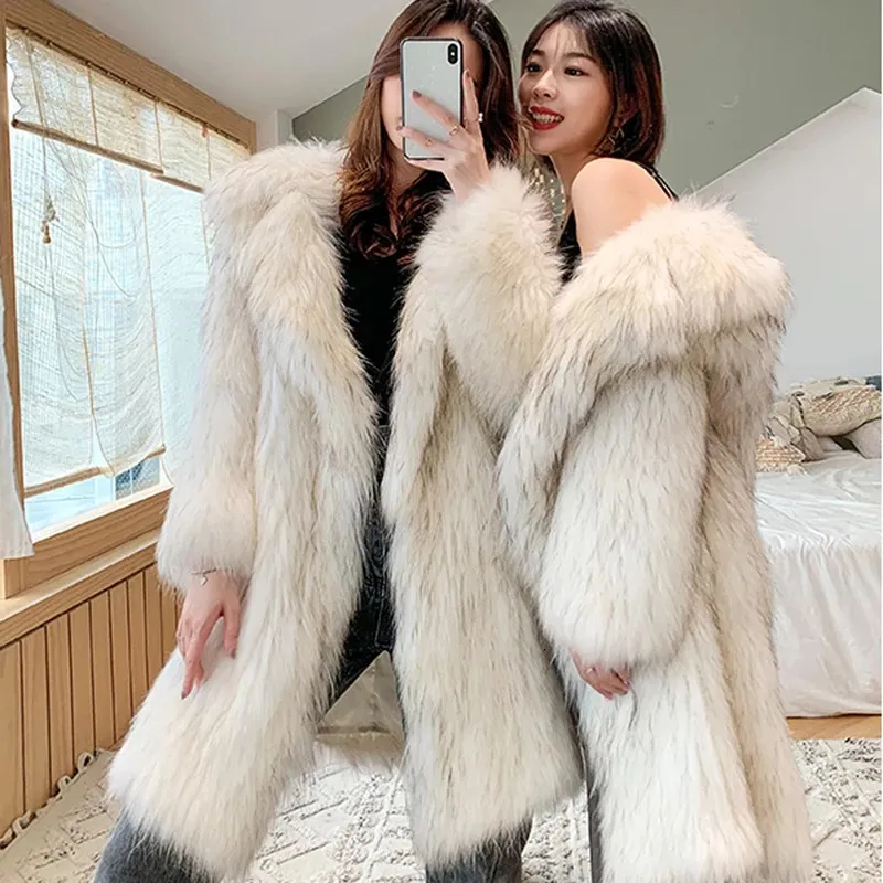 Women's Fur Faux Fur Manteau long en fourrure imitation fourrure de raton laveur pour femme coupe-vent de loisirs chaud grande taille torche d'hiver nouveau 231205