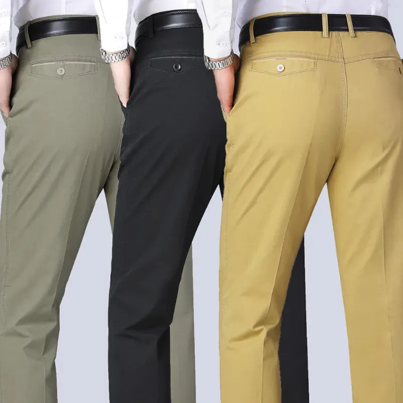 Pantalon pour hommes Classique Casual Hommes Été Mince Coton Business Mode Stretch Solide Noir Confortable Élastique Droit Pantalon YYQWSJ 231205