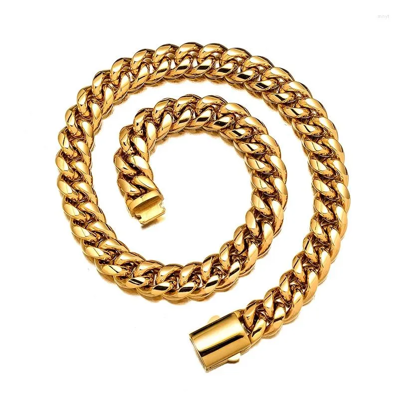 Chains 6-14mm Stainless Steel Round Cuban Miami Necklaces HIGH POLISH Spring Buckle Link Chain For Men Hip Hop Rapper Jewelry