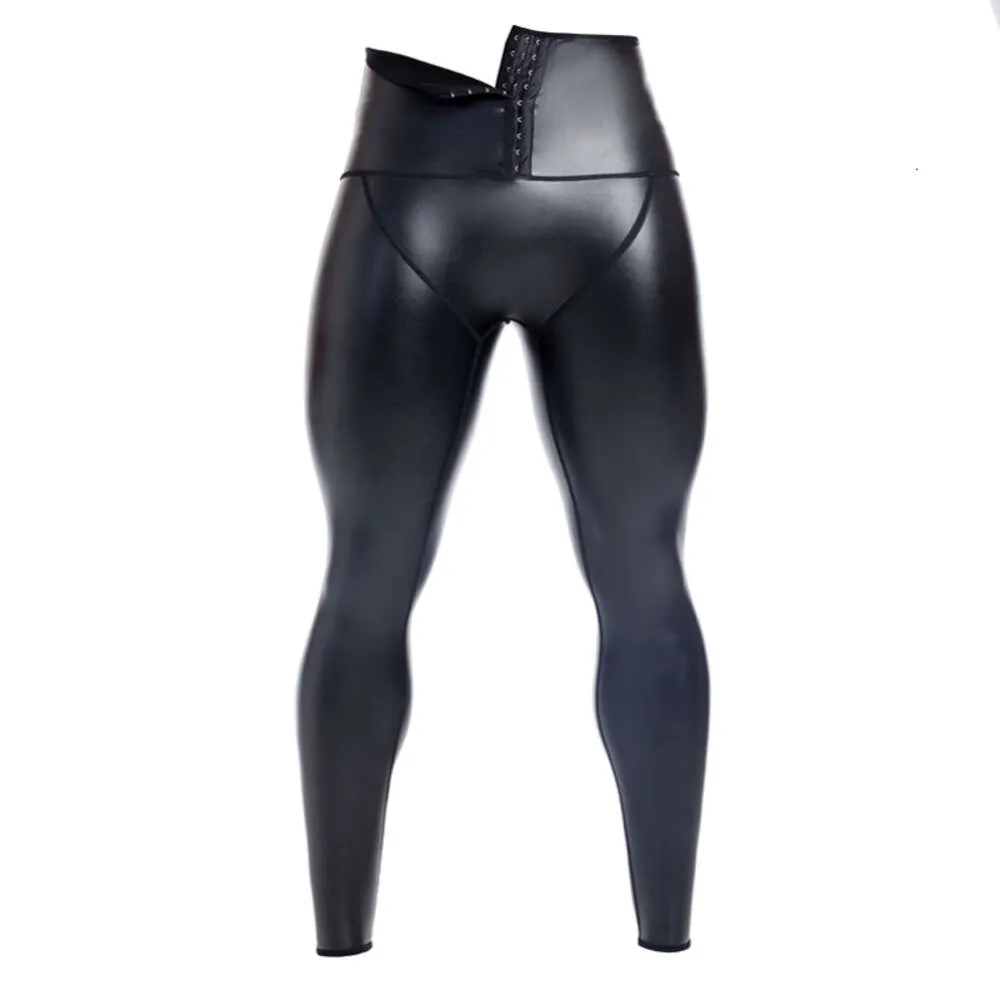 Nieuwe heren high fashion fiess slanke stretch body shaper taille trainer buik haak compressie leren broek