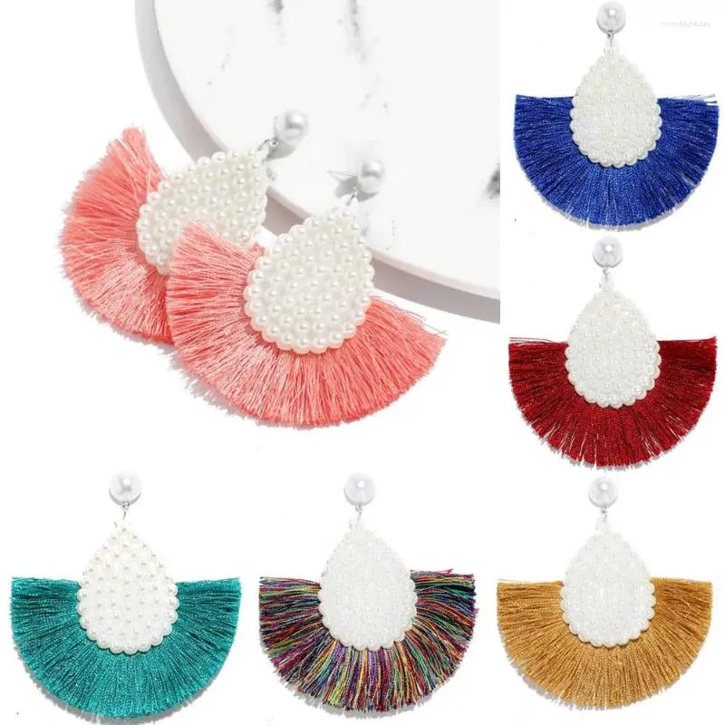 Dangle Oorbellen Vrouwen Kleurrijke Bohemen Kwastje Met Parels Glitter Charm Fringe Drop Earring Sieraden Mode Groot