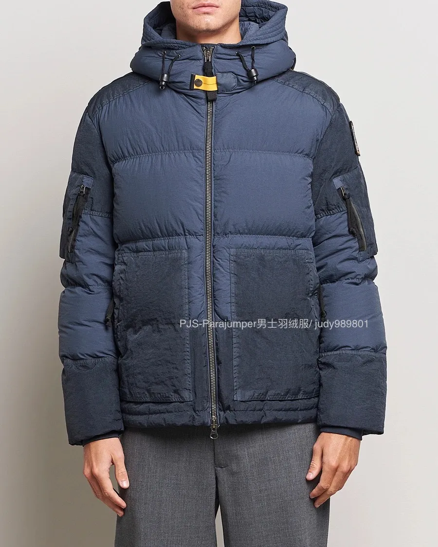 Mens Downs Winter Parajum White Duck Down Hooded Color Matching Blue Down Jacket