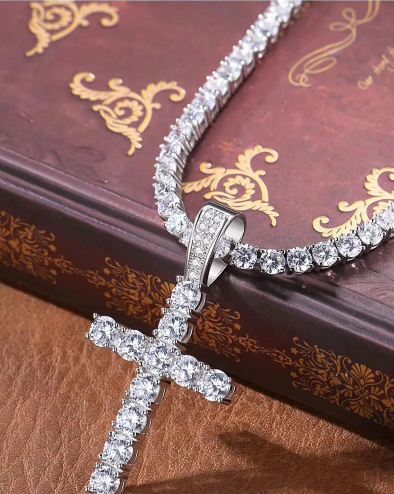 Cross Pendant Necklace Hip Hop 4mm 5mm Vvs Moissanite Diamond Tennis Chain 925 Silver for Women Men Jewelry