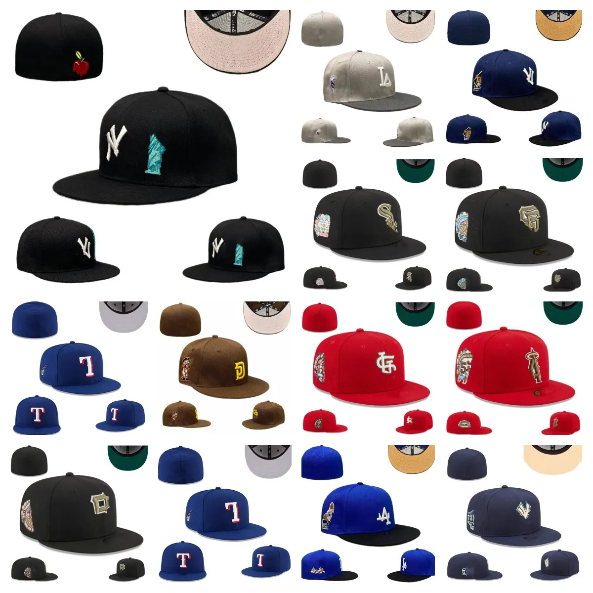 Ny stilmonterade hattar storlekar hatt designer baseball boll hatt alla lag logo bomull platt broderi unisex snapbacks atletiska hattar gata utomhus sport cap mix beställning