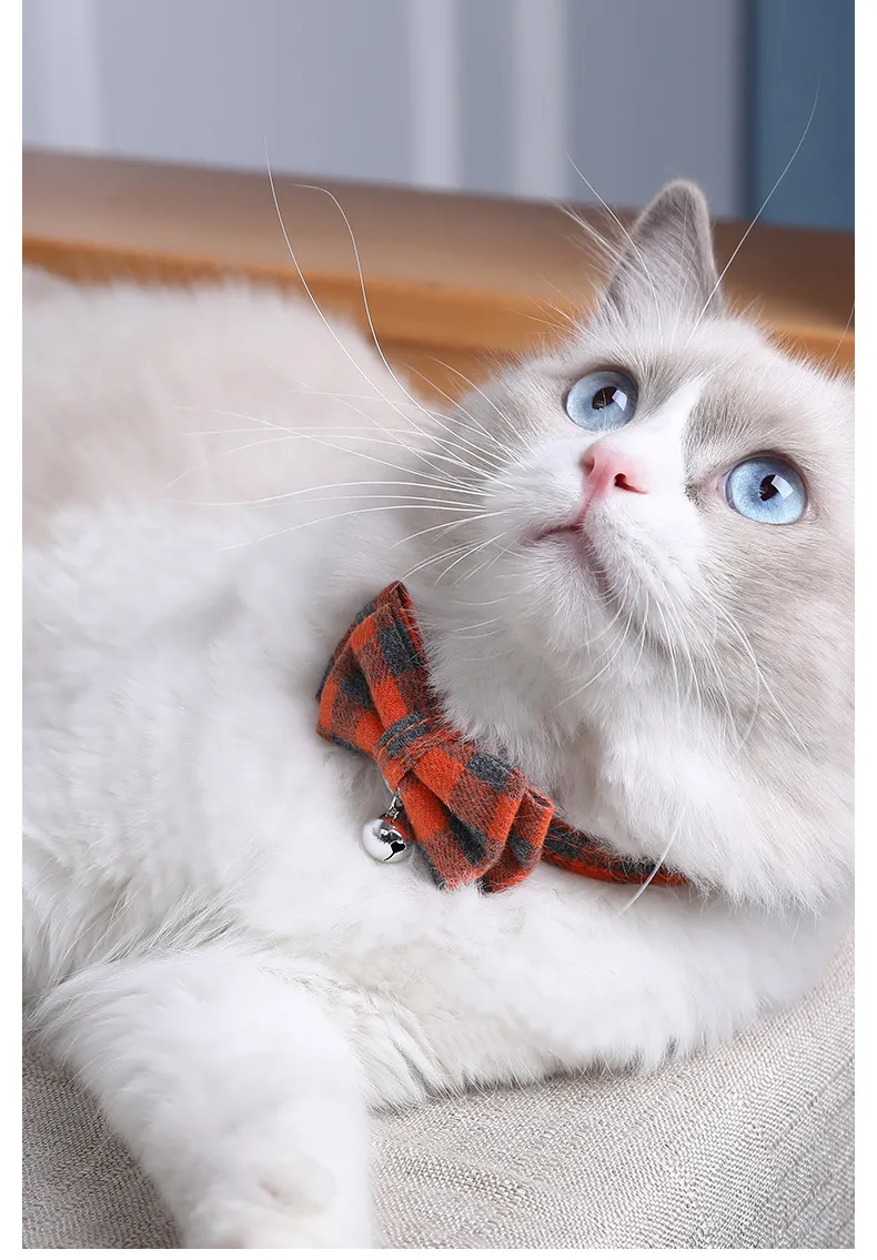 Cat Collar Breakaway with Bell and Bow Tie Plaid Pattern Adjustable ...