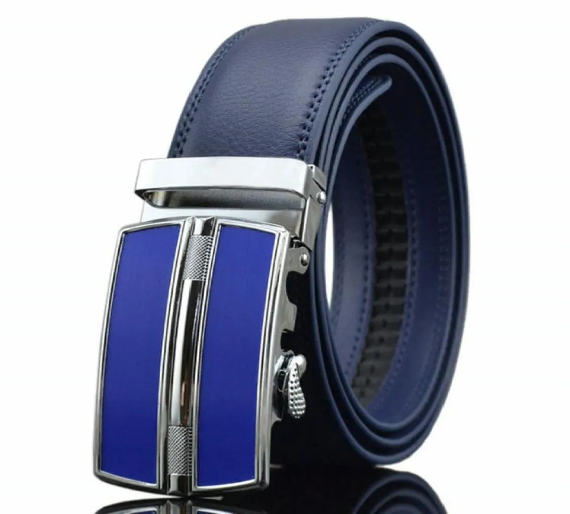 Designerbälten män högkvalitativ äkta läderbälte män bälten lyxiga ceinture homme luxe marque blå automatisk kemer1088753