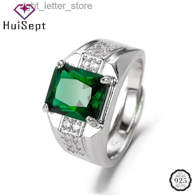 Solitaire Ring HuiSept Men Ring 925 Silver Jewelry Fashion Emerald Sapphire Zircon Gemstones Finger Rings for Wedding Engagement Accessories YQ231207