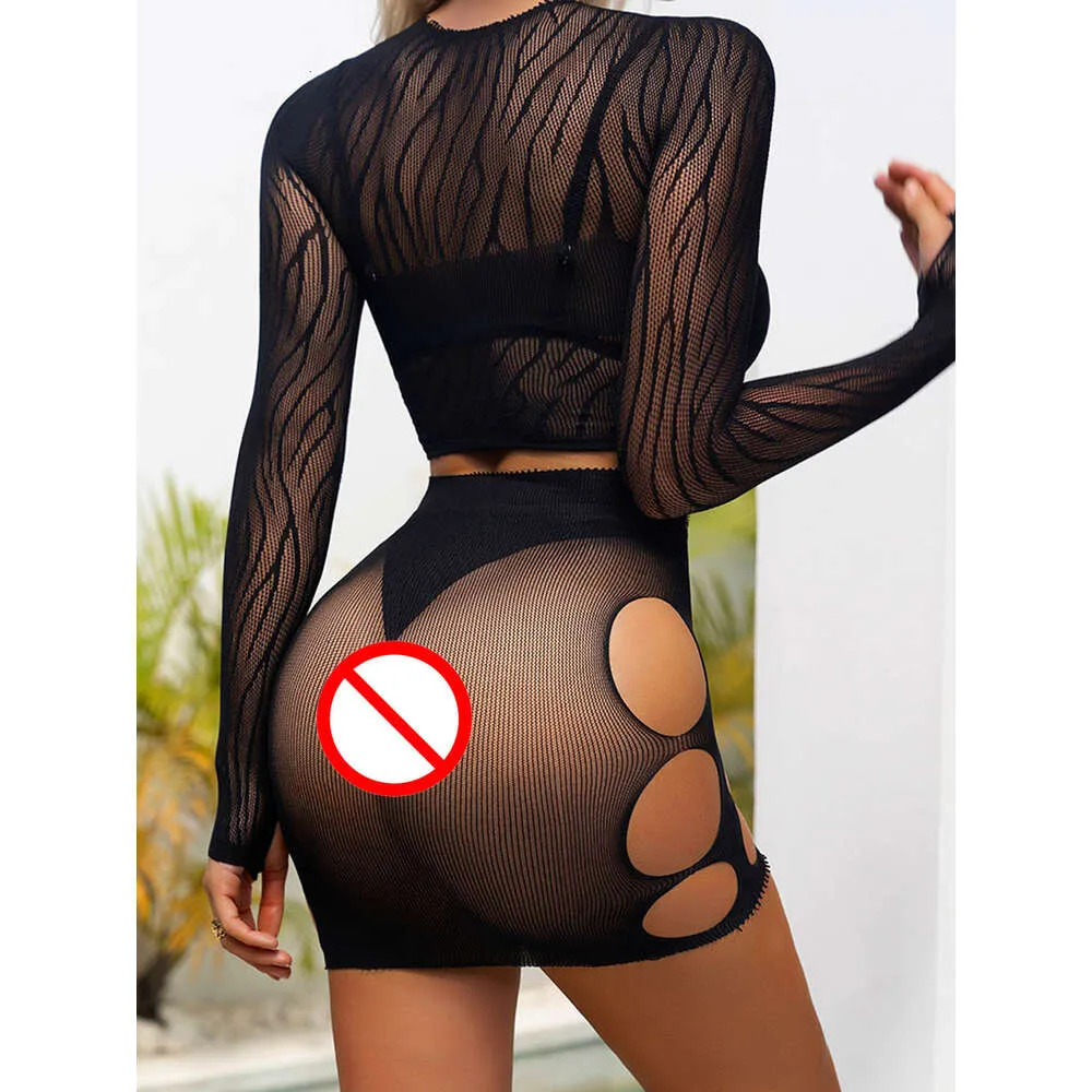 Seksowne kobiety Body Body Fishnet Bodysuit Transparent Mesh Spódnica Babydoll Nightgown Erotyczna bieliźnie porno kostiumy