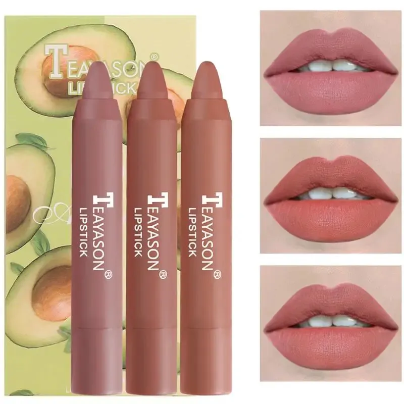Lipstick 3Pcs Set Matte Velvet Pen Long Lasting Nude Lip Gloss Pencil Delicate Smooth Waterproof Tint 231207