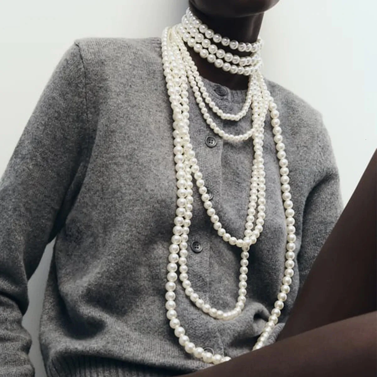 Hochzeit Schmuck Sets ZAA Imitation Perle Choker Halskette für Frauen Mehrschichtige Luxus Perlen Perlen Ketten Quaste Kragen 2023 Trend 231207