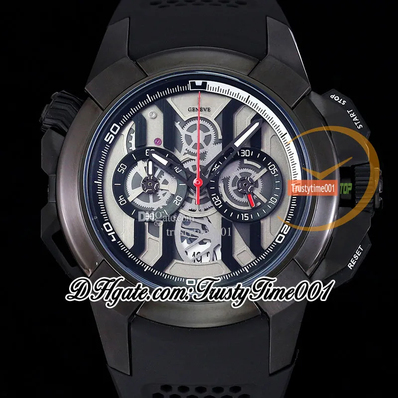 BZF EPIC X CHRONO EC311.21.SD.BB.A Japon VK Mouvement chronographe à quartz Montre pour homme Cadran squelette gris DLC Boîtier en acier noir Bracelet en caoutchouc Chronomètre trustytime001Montres