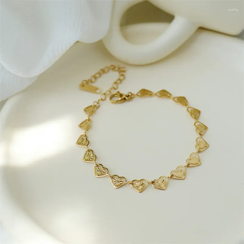 Bracelets à maillons en acier inoxydable classique doux coeur creux chaîne de mode bracelet à breloques pour femmes collier bijoux ensembles fête amis cadeaux