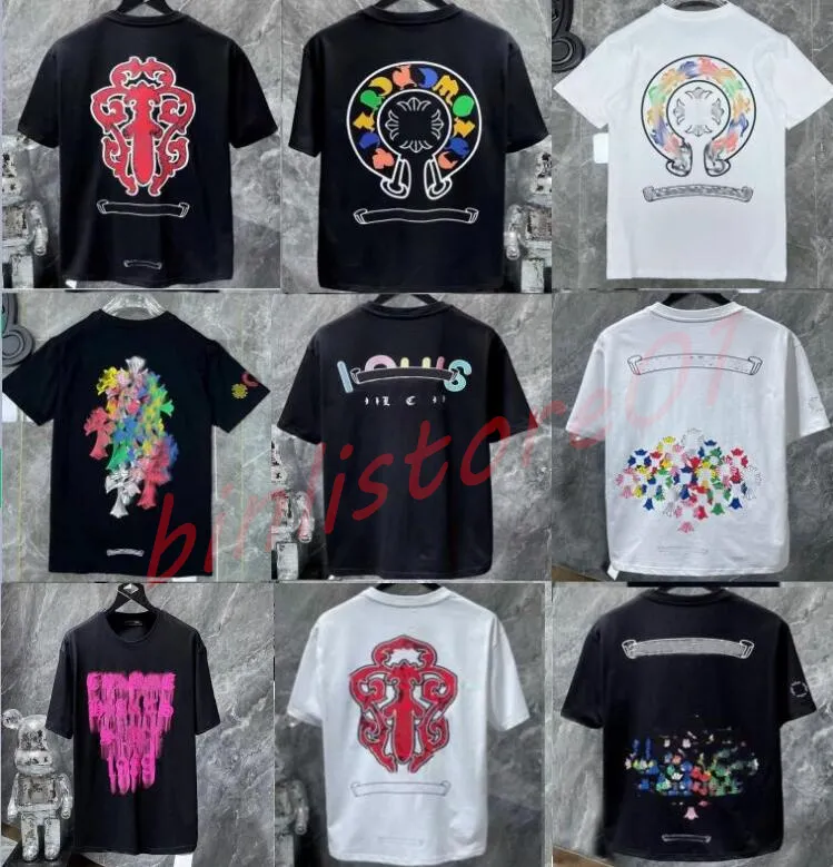 2023mens الكلاسيكية T Shirt Heart Fashion CH عالية الجودة رسالة العلامة التجارية السنسكريتية عبر نمط القمصان المصممة تي شيرتات كرومات توبورز القطن tshirts i1sf