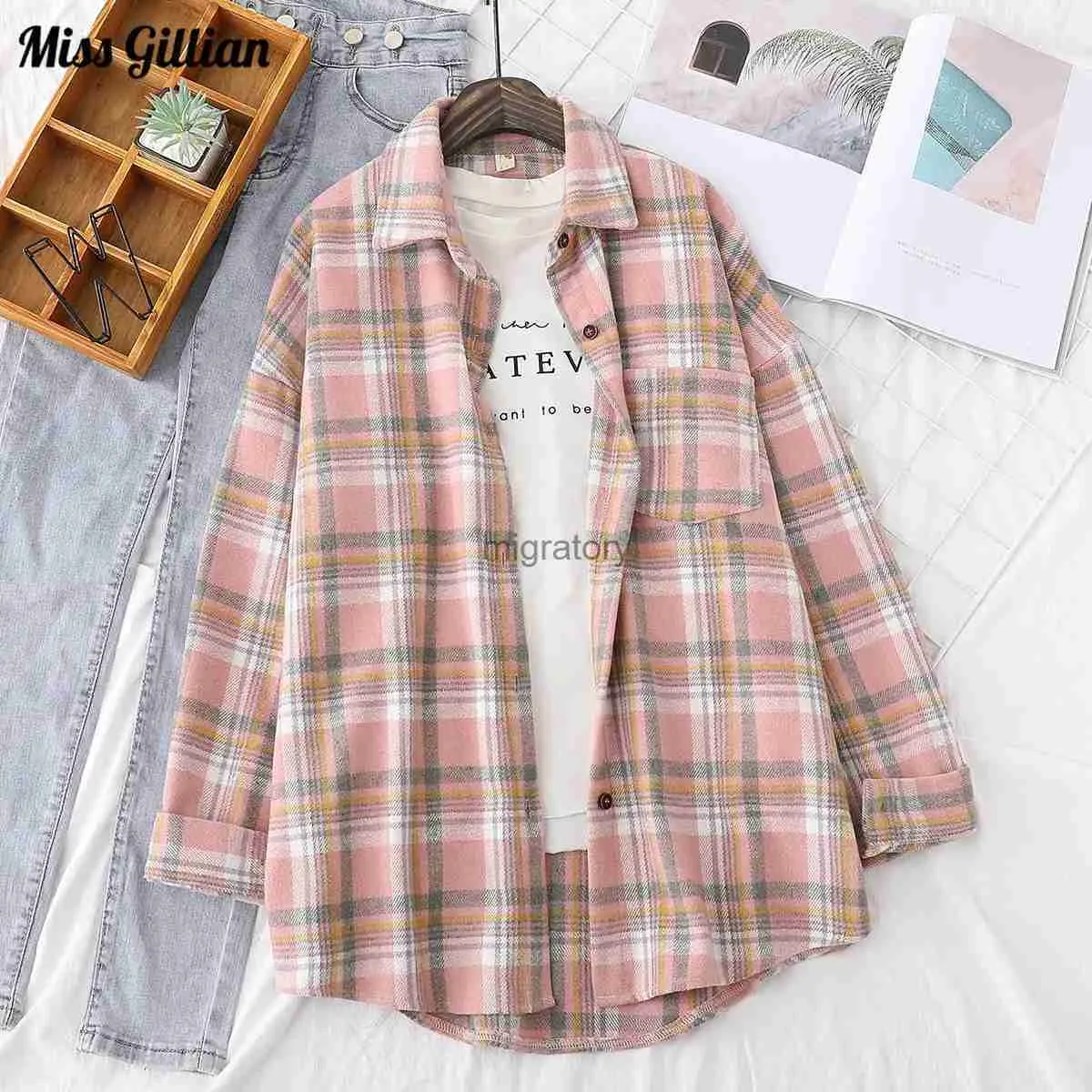 Damesblouses Overhemden Dames Geruit Wollen Overhemd Oversize Herfst 2022 Dikke Warme Geruite Blouses En Overhemden Winter Oversized Dames Wollen
