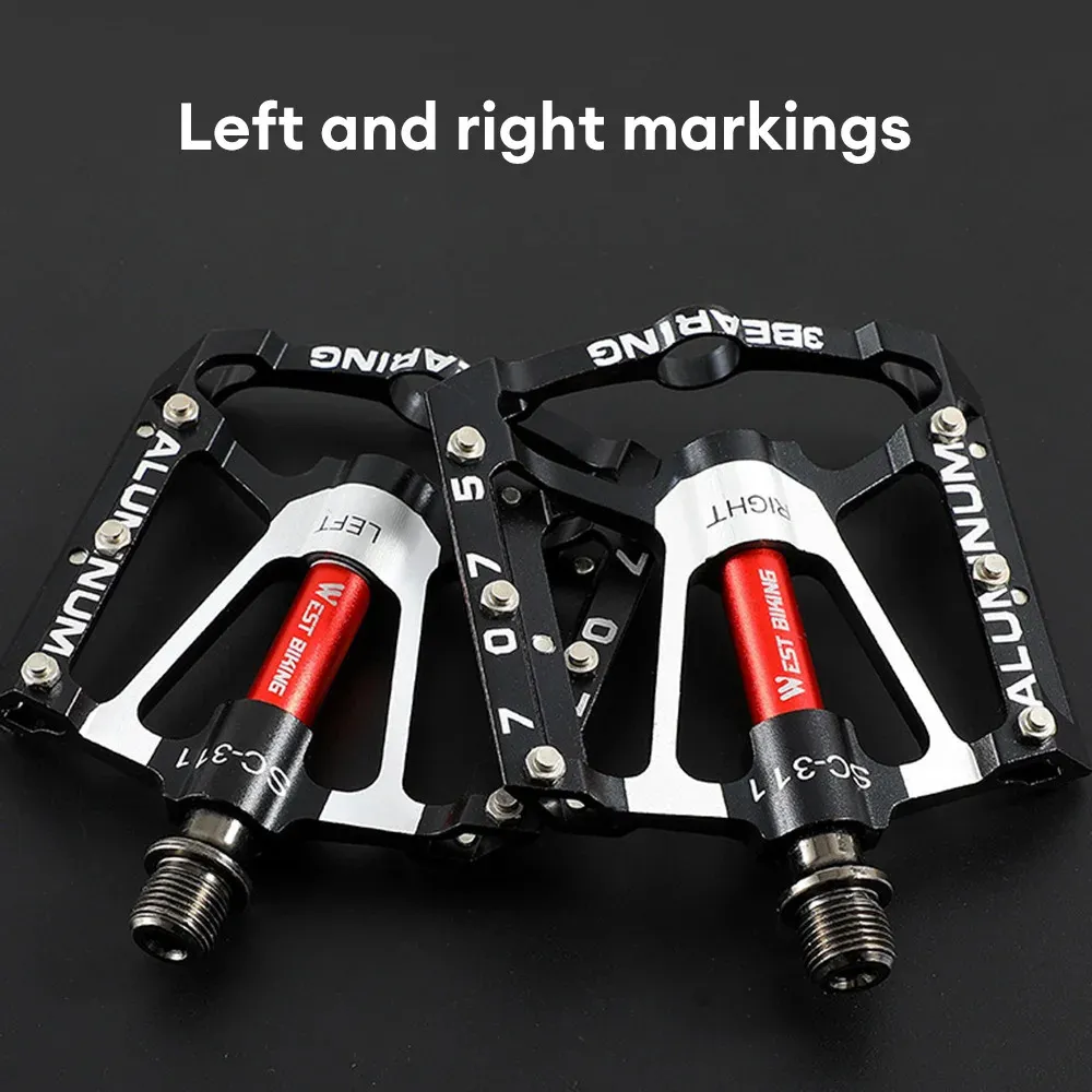 Mountain Bike Pedals - Lightweight Aluminum Alloy Flat Pedals With Non-Slip Pins (9/16", Silver)