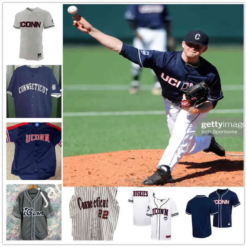 College Baseball draagt College Custom UCONN HUSKIES College Baseball Jersey John Ihlenburg Tom Germano Colin McLaughlin Randy LaVigne Charle