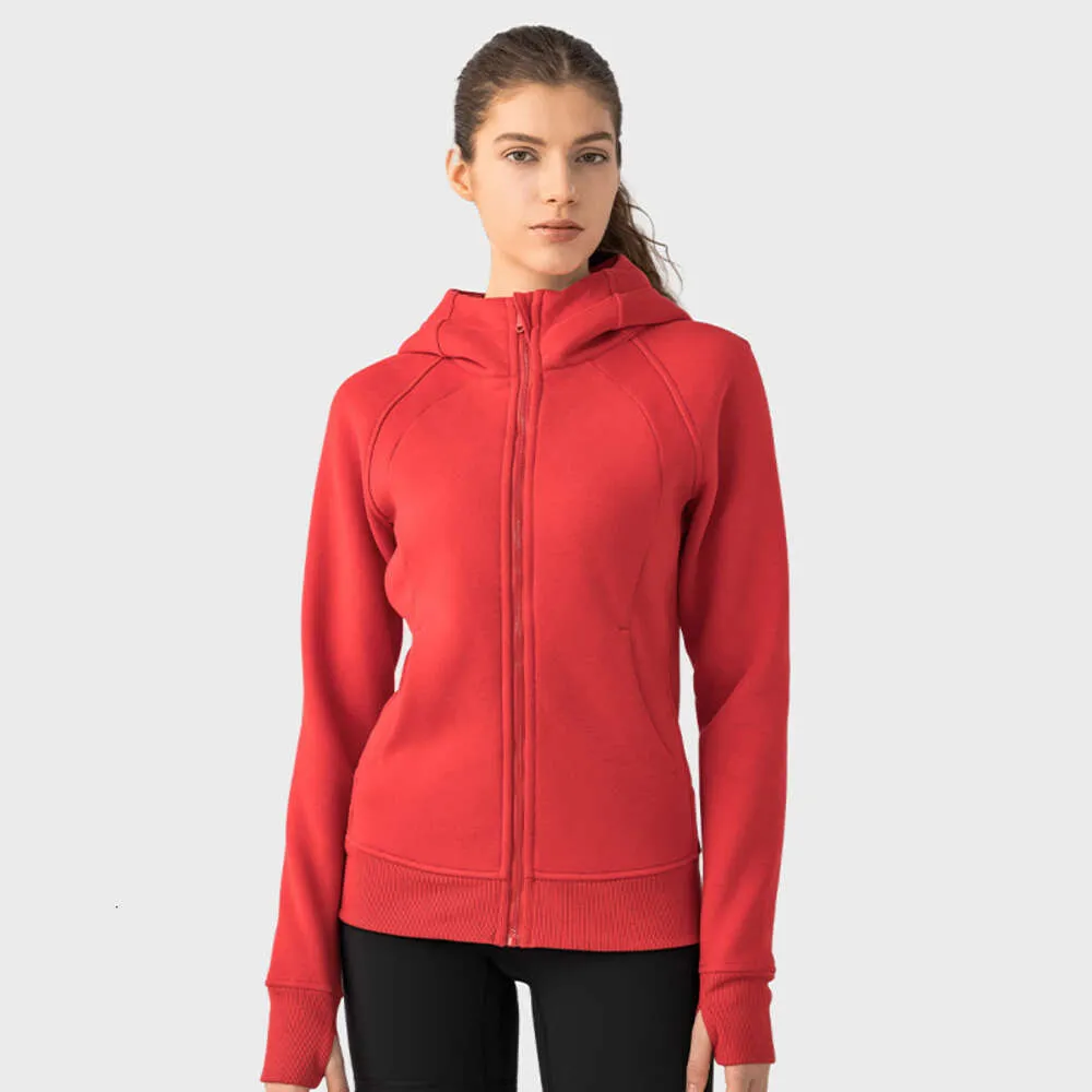 TopSportMarket Felpa con cappuccio full zip Lunghezza anca LU-192 Completi da yoga Top Cappotto da palestra ricamato Misto cotone Pile Felpe sportive Felpe Fit Giacca da donna Top con cappuccio