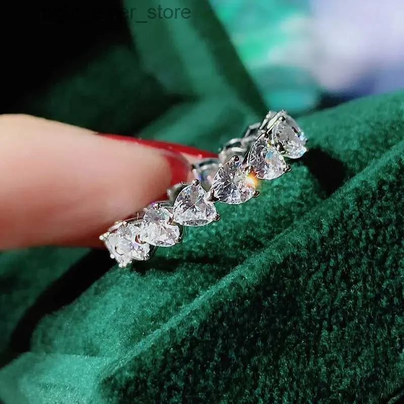 Bague solitaire rangée de diamants en argent sterling 925, diamant superposé, diamant à haute teneur en carbone, diamant Mossan, bague de mariage de luxe léger YQ231207