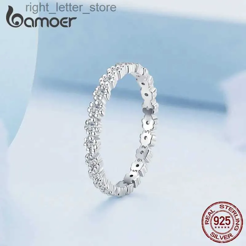 Solitaire Ring Bamoer 925 Sterling Zilver Eenvoudige Krans Ring Geplatineerd Eternity Bands Volledige Zirkoon Ringen voor Vrouwen Fijne Sieraden Maken YQ231207