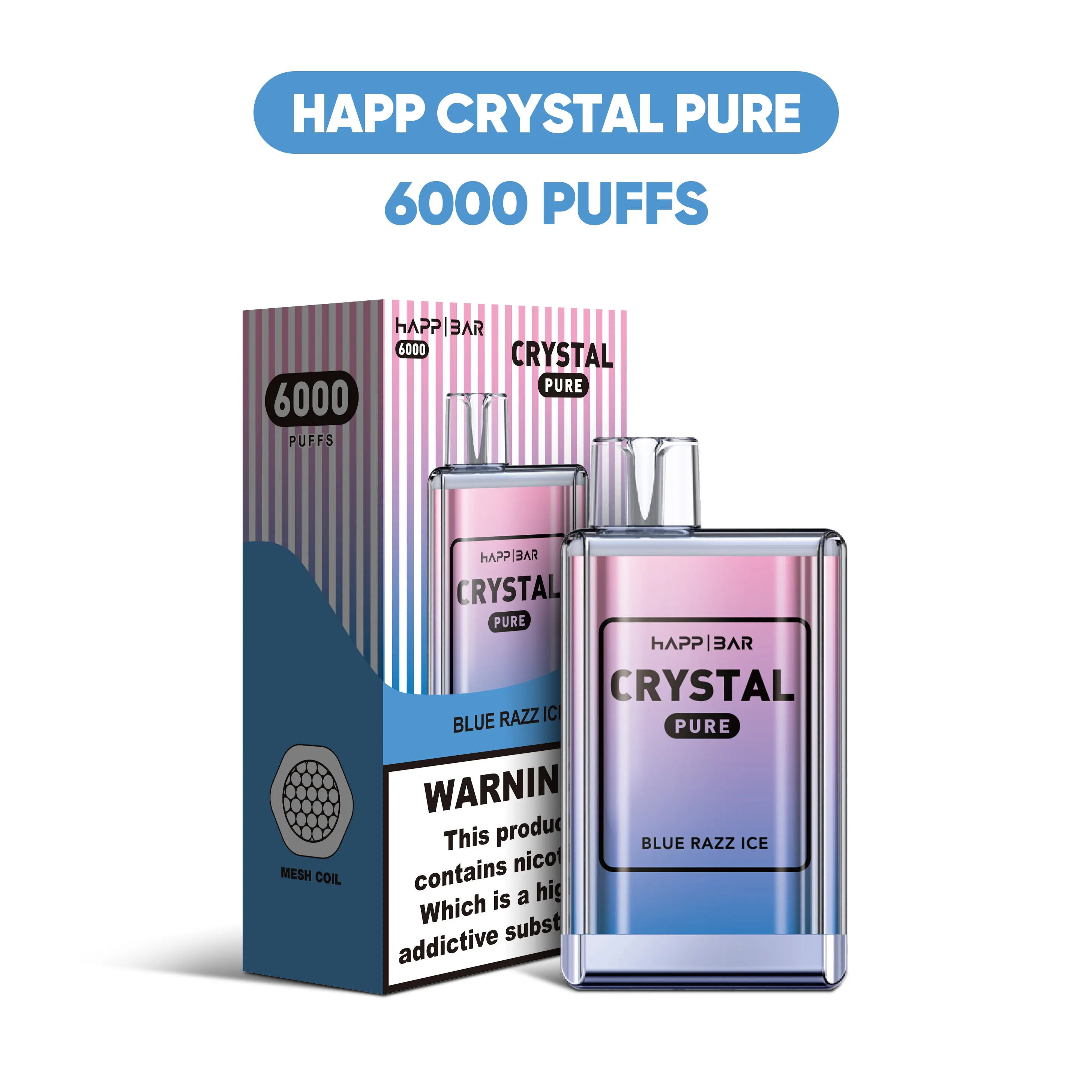 Novo Puff Vape 6000Puffs Cristal Descartável Ecig Vaporizador Não Recarregável 2% Conteúdo 12ML E Líquido com Melhor Sabor