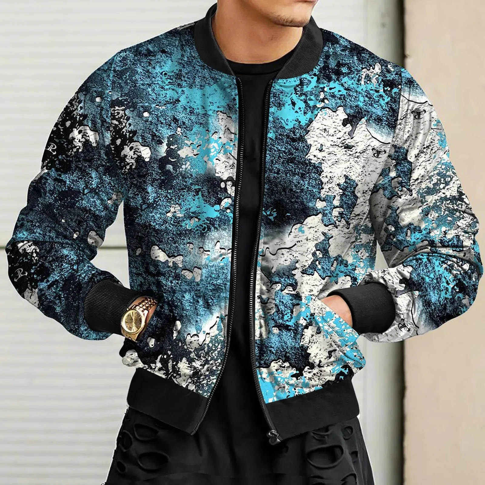 Jaquetas masculinas Tinta Splash Camuflagem Impressão Manga Longa Mens Bomber Jaqueta Moda Zipper Vintage Casaco Tops Elegante Slim Básico Senhoras 231207