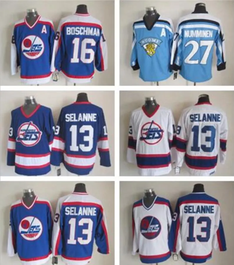 Maillot de hockey pour hommes, maillot de Winnipeg, Vinatge Jerweys, 13 Teemu Selanne, 27 Teppo Numminen, 16 Laurie Boschman, 2020