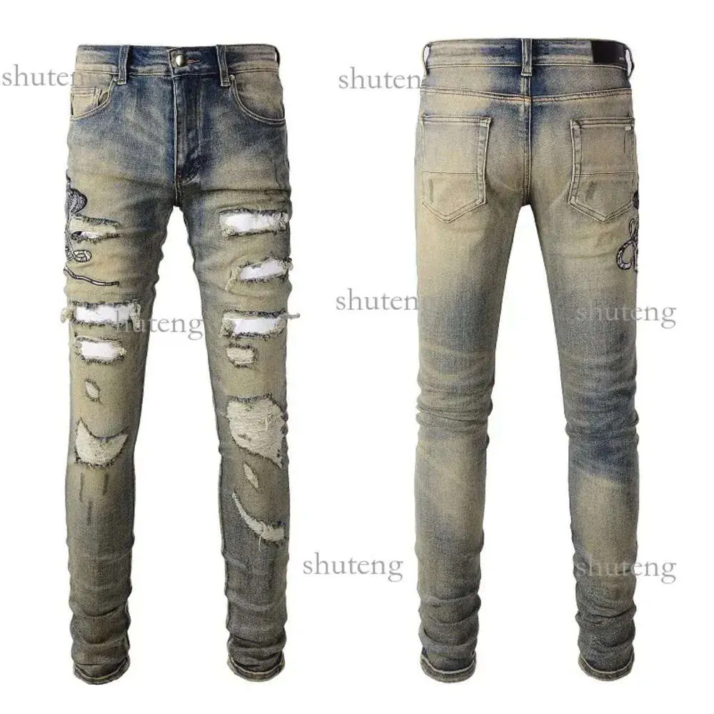 Jeans masculinos 2023 Amirs Mens Designer de Luxo Denim Buracos Calças Moda Marca Jean Biker Calças Homem Roupas Mens Mulheres Calças Jeans 673