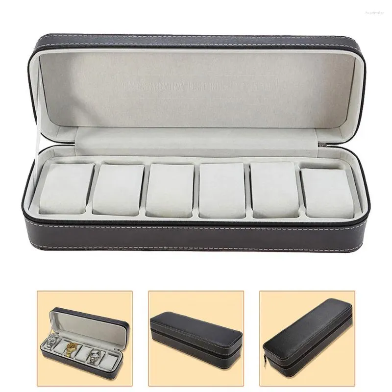 Watch Boxes 6 Slots Storage Box Jewelry Organizer Black Carrier Gift Case Zipper Outdoor Household