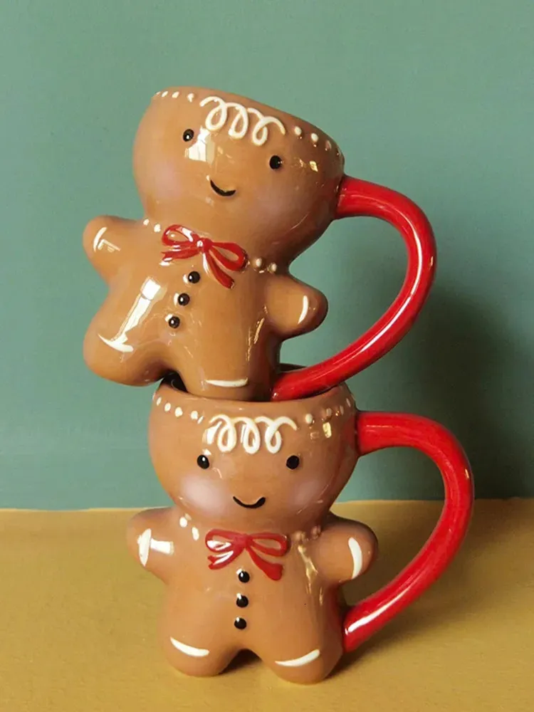 Su Şişeleri Gingerbread Man Mug 3d Gingerbread Man Seramik Sub Süt Kahve Su Kupası Seramik Çay Kupaları Noel Çiftleri Noel Yıl Hediyesi 231206