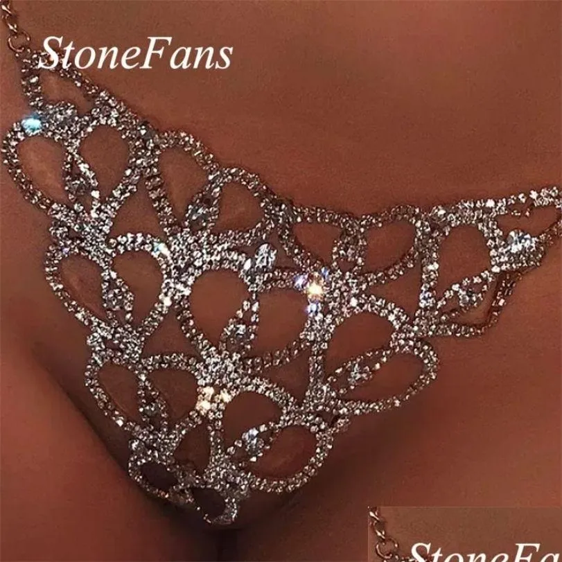 Navel Bell Button Rings Stonefans Y Body Chain Thong Bikini Jewelry For Women Heart Luxury Crystal Underwear Belly Waist 221107 Drop D Dhio7