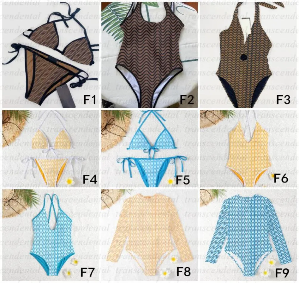 Gelb Blau Voller Buchstabe Badeanzüge Gepolstert Push Up Women039s Bademode Bikini Set Outdoor Strand Schwimmen Bandage Onepiece Baden4652206