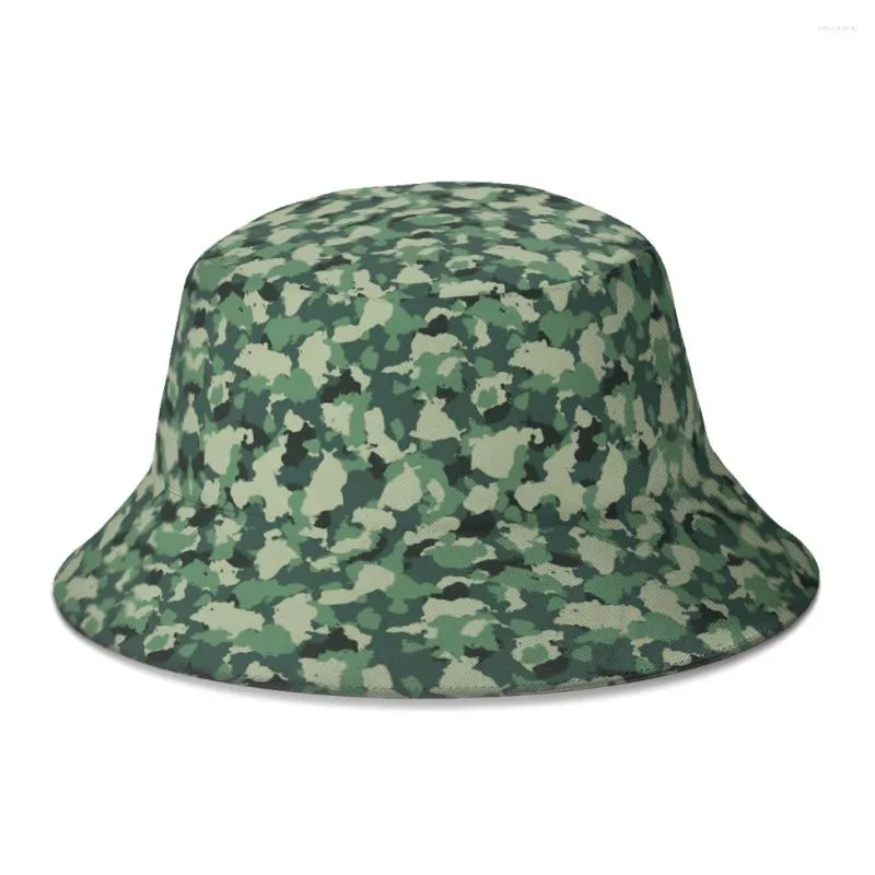 Berets Green Canvas Print Camouflage Army Color Bucket Hat For Women Men Teenager Foldable Bob Fishing Hats Panama Cap Autumn