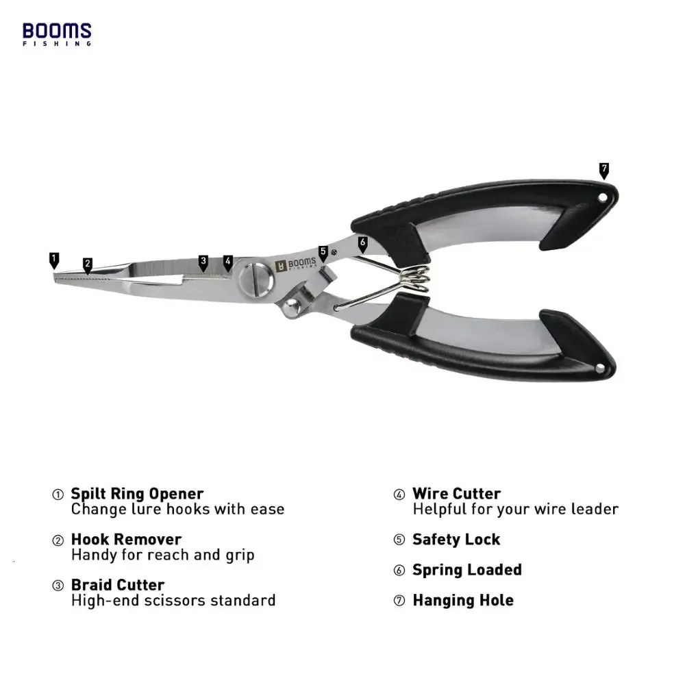 BoomsH01 Stainless Steel Fishing Accessories Set Multifunctional Boomerang,  Pliers, Scissors, Stainless Steel Lanyard, Fish Hook Remover & Line Cut Tool.  From Bao06, $11.04