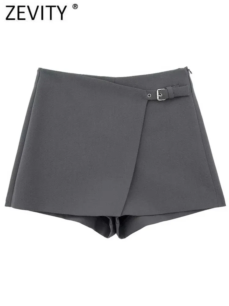 Kvinnors shorts Zevity 2023 Kvinnor Fashion Belt Design Asymmetrisk minikjol Lady Side Zipper Chic Pantalone Cortos Qun5454 231207