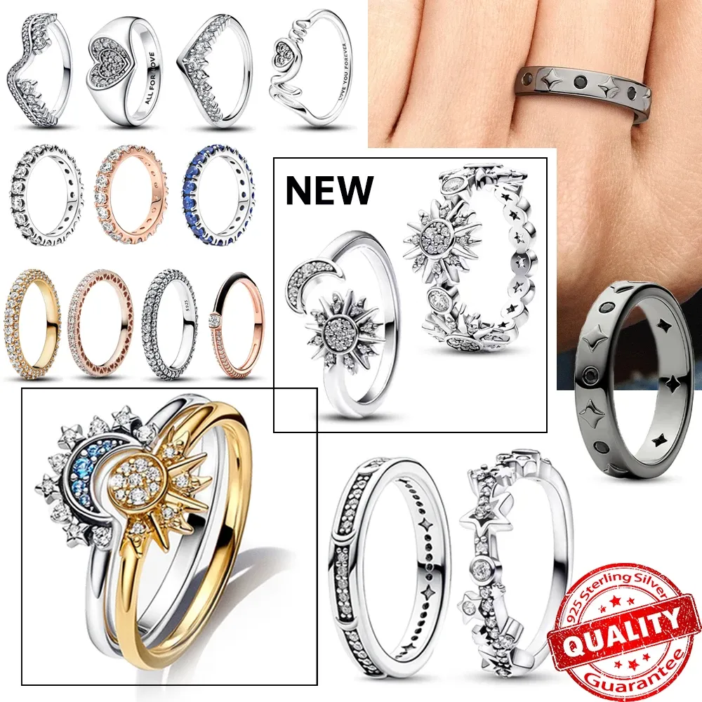 925 Sterling Silver Hot Selling Fashion 14K Golden Moon and Star Ring Set Diamond Heart Ring Women's Boutique Pan Jewelry Party Gift Free Frakt