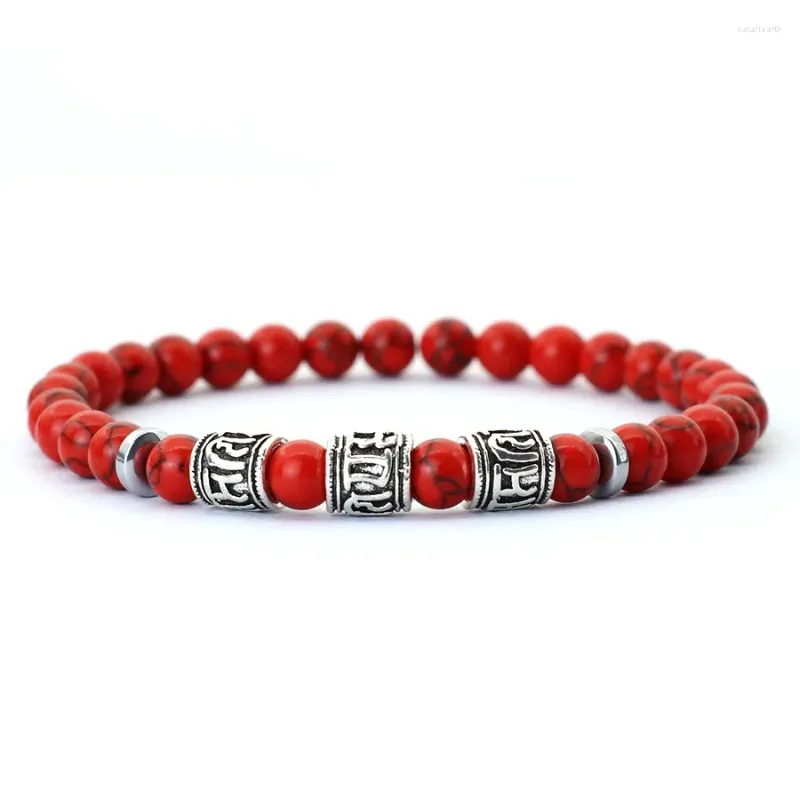 Charm Armband Noter Mantra Armband för män 6mm Howlite Lava Tiger Eyes Pärlor Braslet Viking Accessories Pulseras Para Hombre Tibet